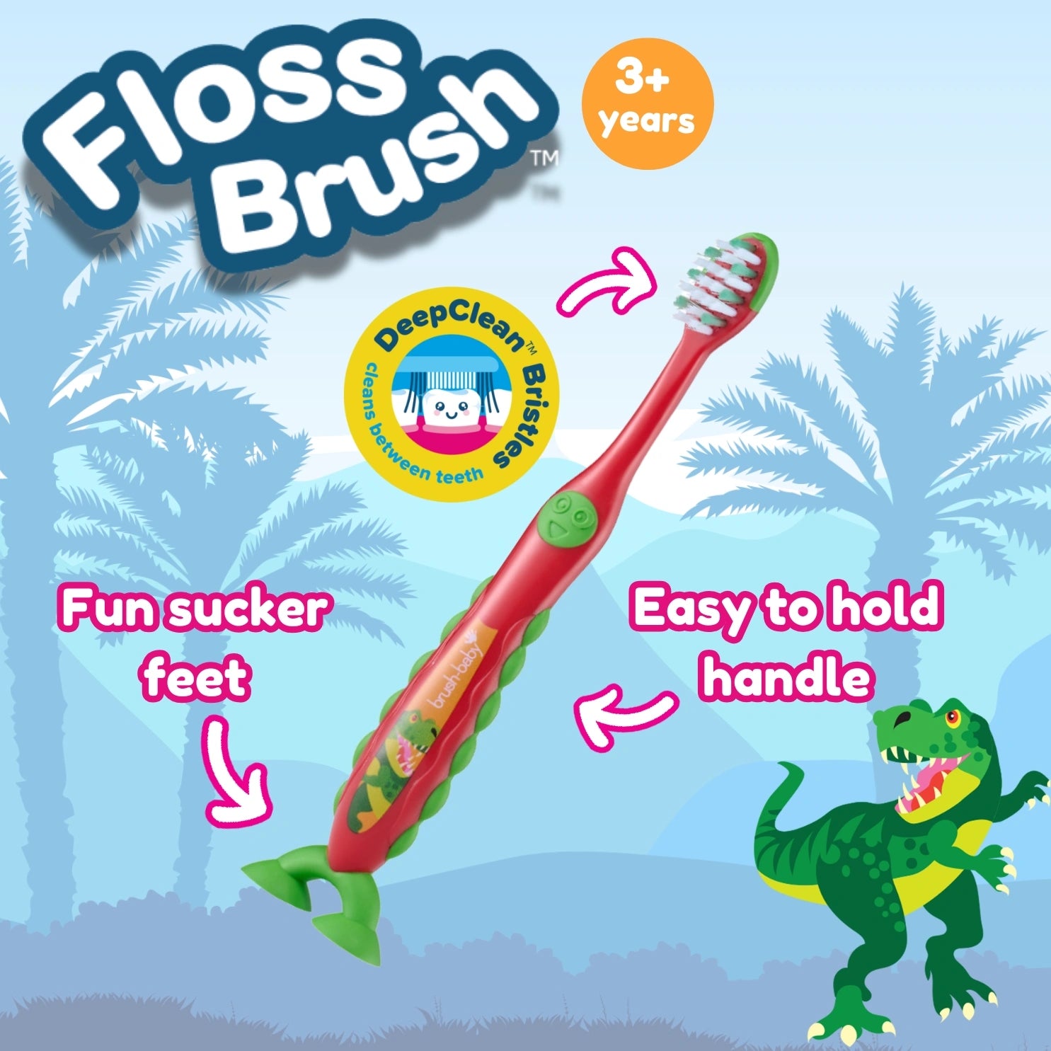 Dinosaur FlossBrush™ Bristles Toothbrushes Double Pack (3-6 Years)