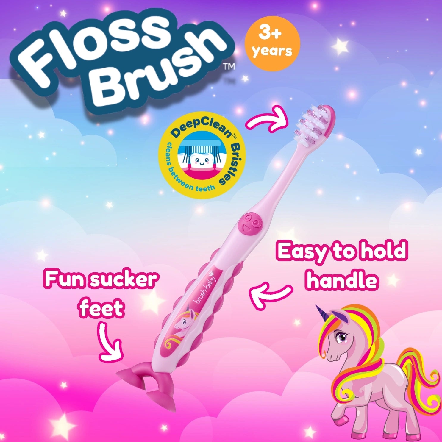 Unicorn FlossBrush™ Bristles Toothbrushes Double Pack (3-6 Years)