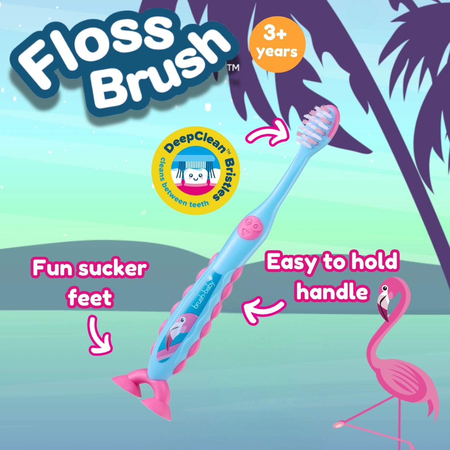 Flamingo FlossBrush™ Bristles Toothbrushes Double Pack (3-6 Years)