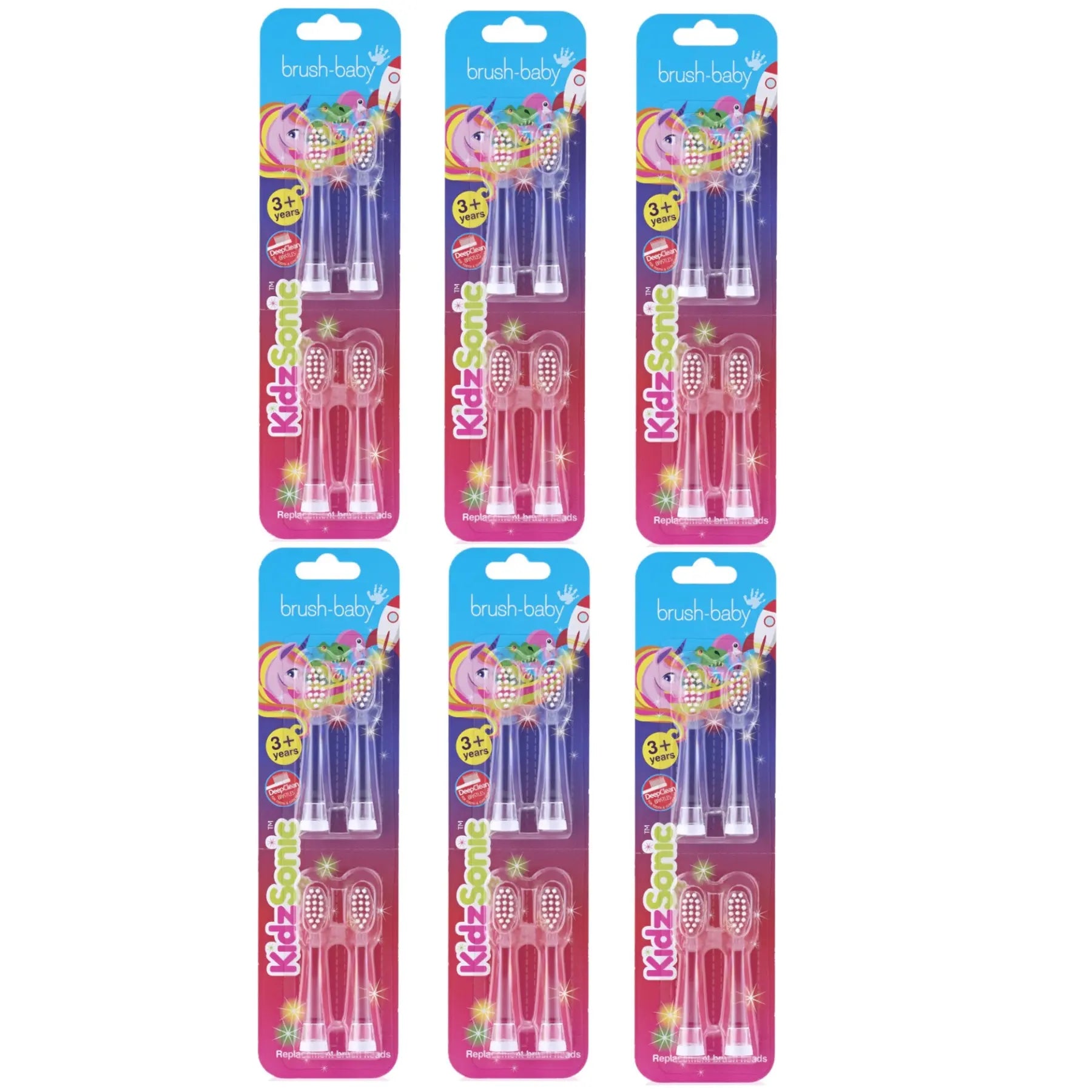 6 Packs of KidzSonic® Electric Toothbrush Replacement Brush Heads - Ages 3+ Years (4 x Brush Heads Per Pack)