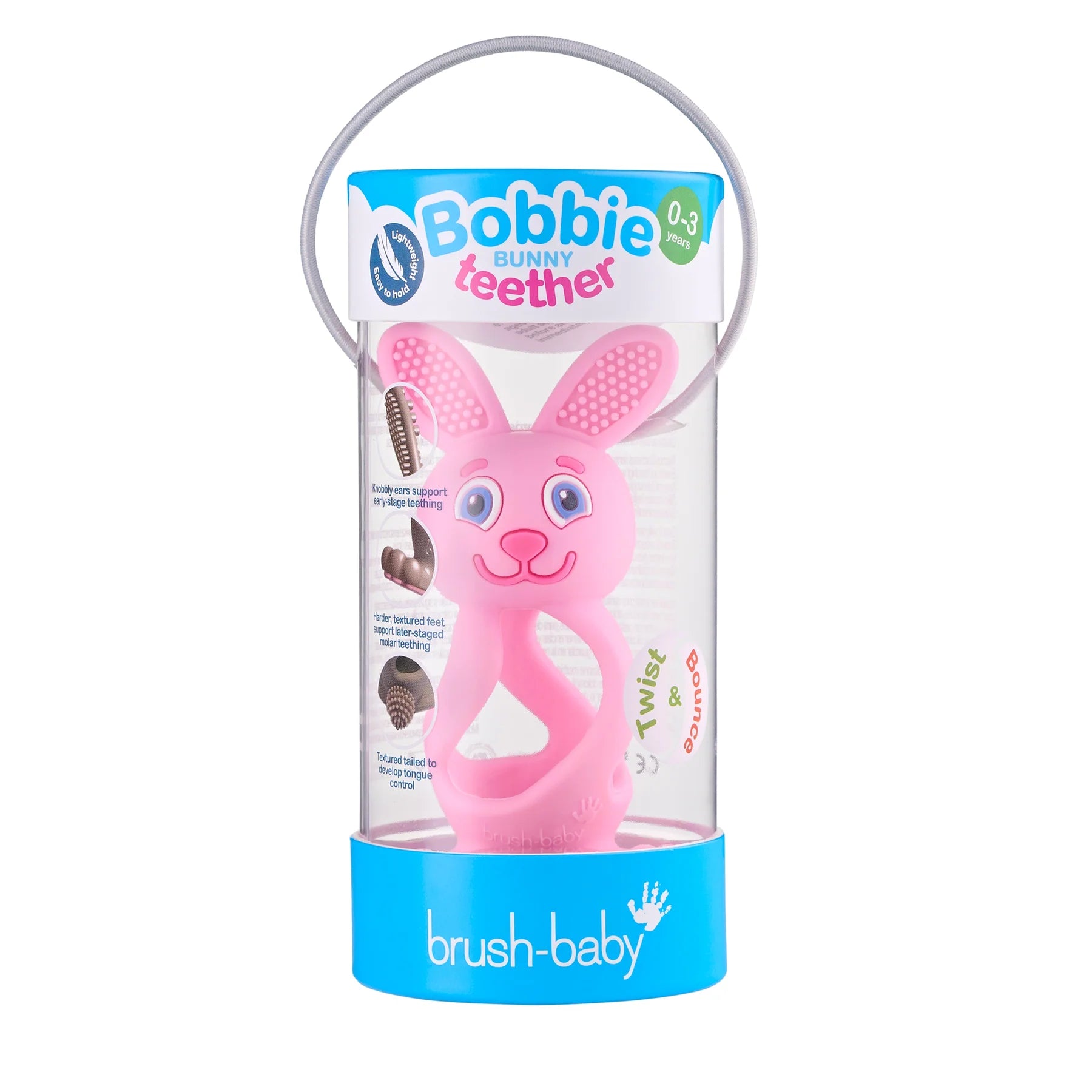 Bobbie Bunny Baby Teether Toy Rose Pink | Twist & Bounce Teething Toy