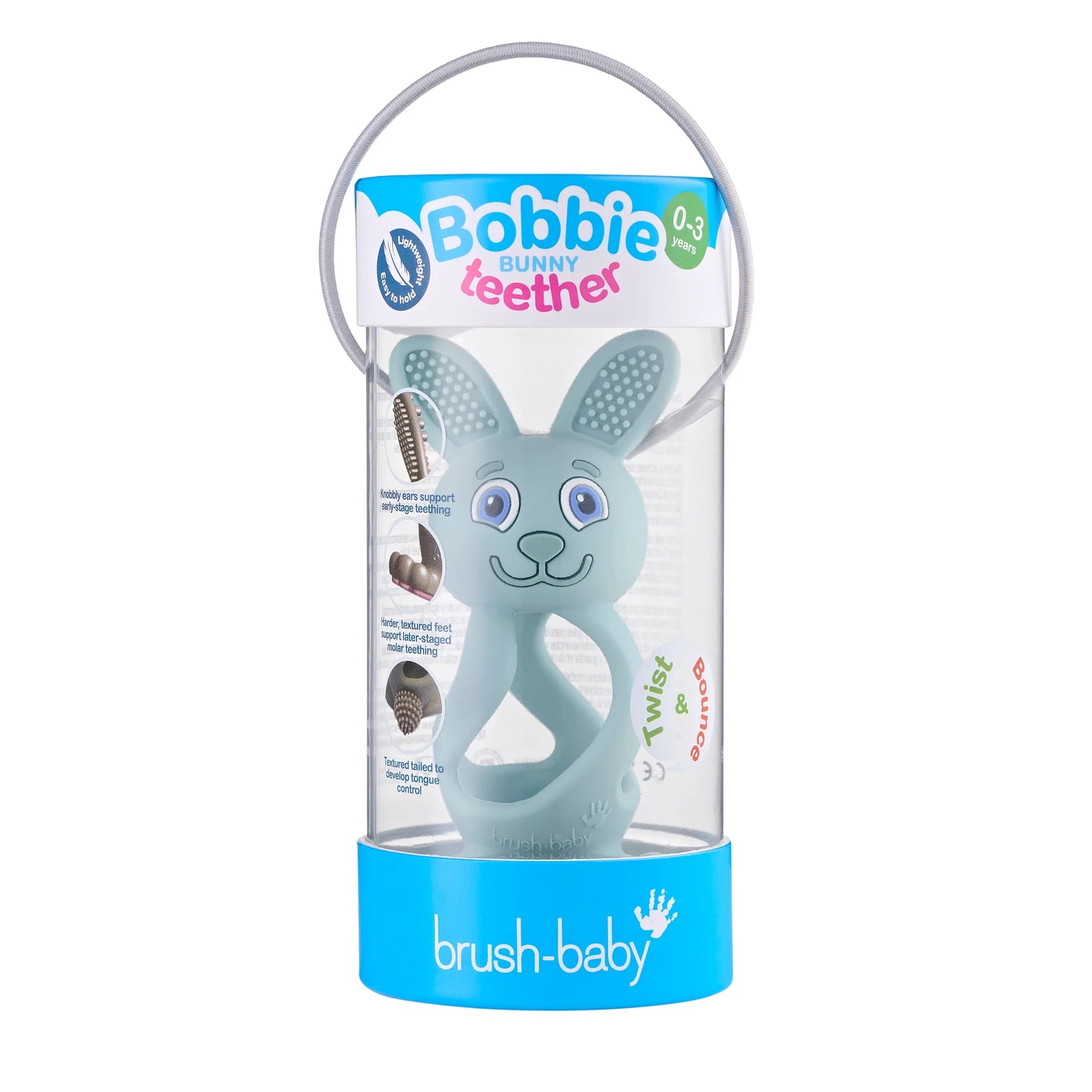 Bobbie Bunny Baby Teether Toy Eucalyptus Green | Twist & Bounce Teething Toy