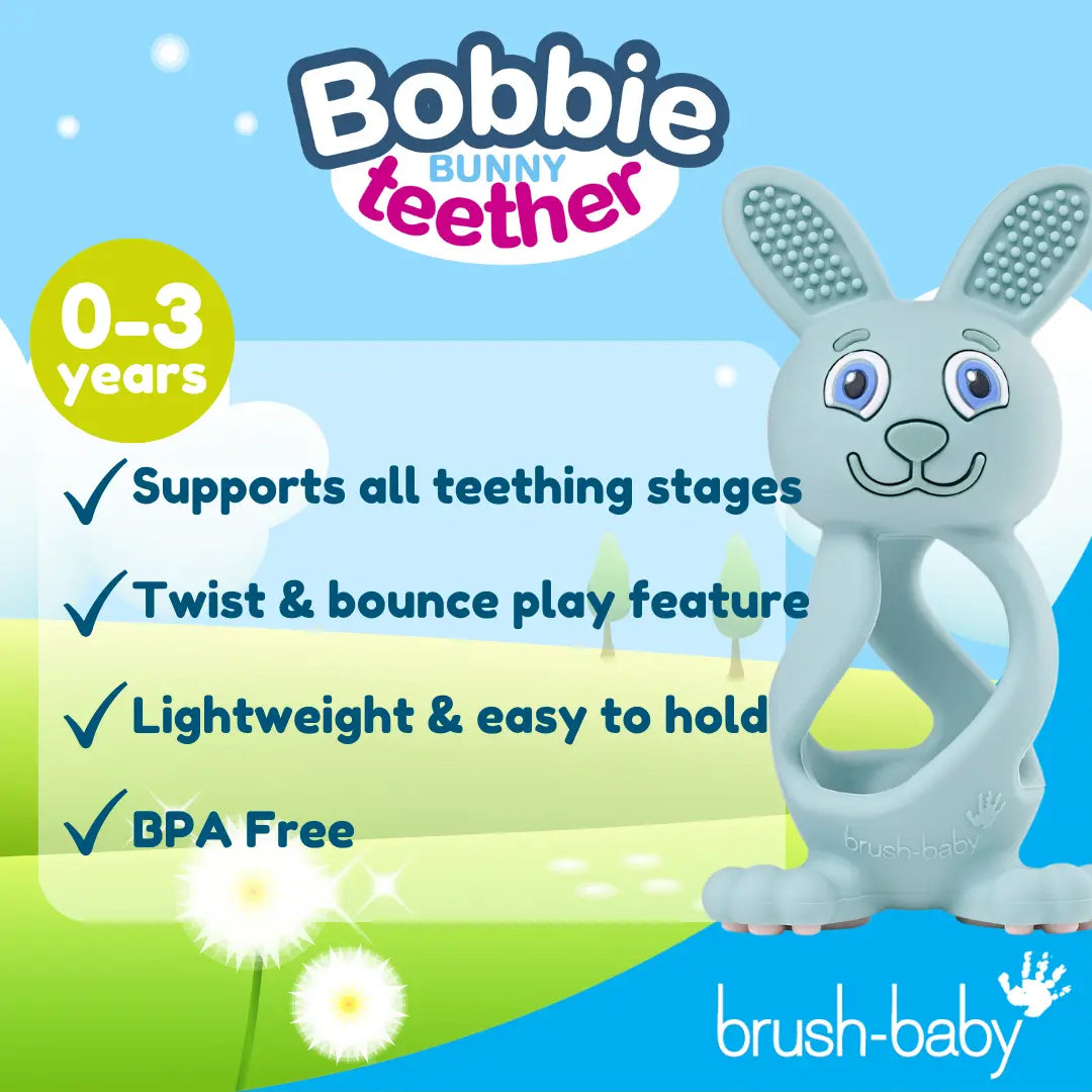 Bobbie Bunny Baby Teether Toy Eucalyptus Green | Twist & Bounce Teething Toy