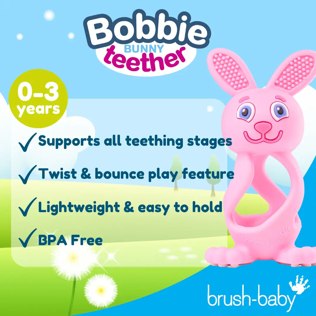 Bobbie Bunny Baby Teether Toy Rose Pink | Twist & Bounce Teething Toy