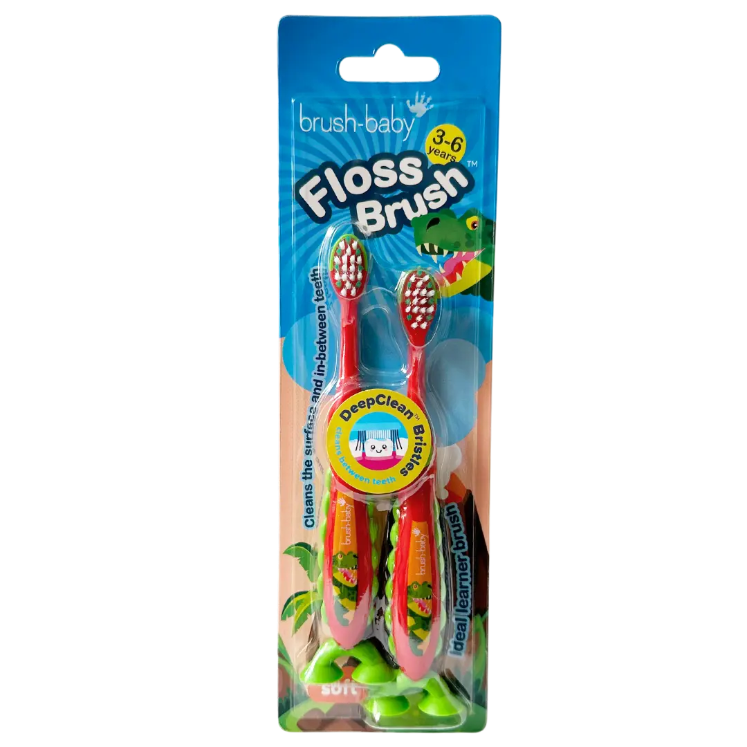 Dinosaur FlossBrush™ Bristles Toothbrushes Double Pack (3-6 Years)