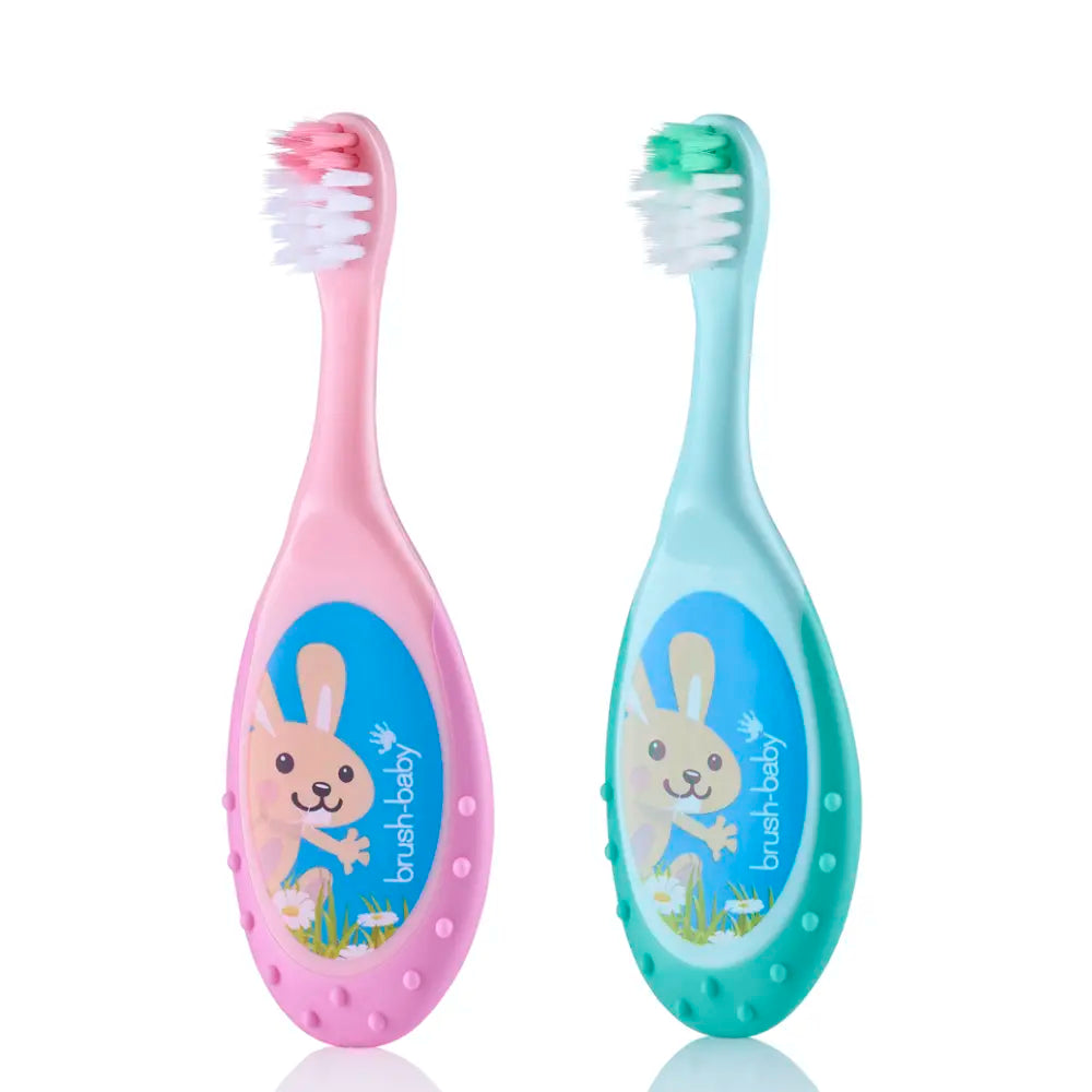 Baby toothbrush for toddlers pink and teal